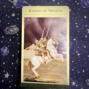 The tarot card, the Knight of Swords