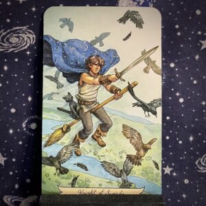 The tarot card, the Knight of Swords